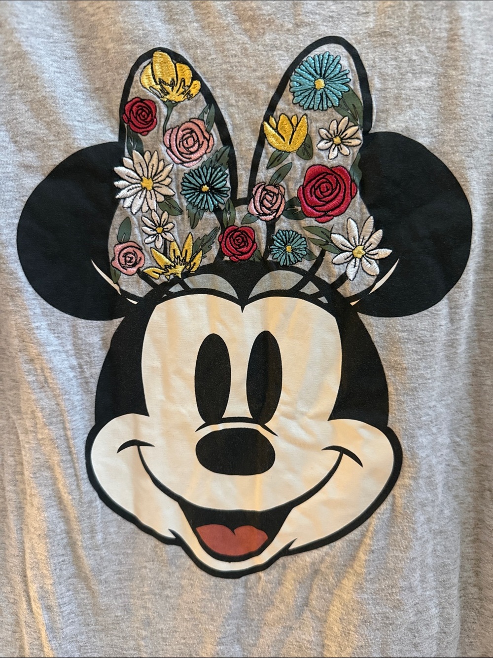 Disney Minnie Mouse Floral Ears Graphic T-Shirt Gray Heather Size Small - Picture 2 of 3
